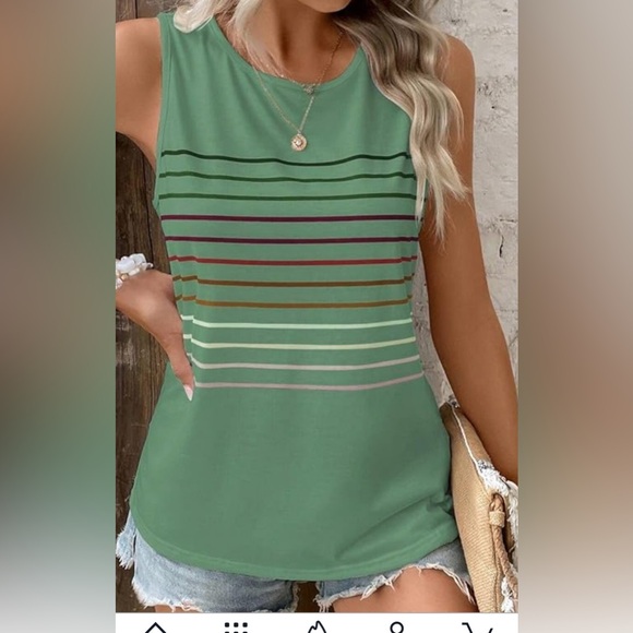 New-Chic Striped Sleeveless Tank Top in Green - Picture 2 of 2